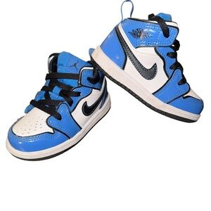 Baby Toddler Jordans 1 Mid Signal Blue Size 6C Blue Black White